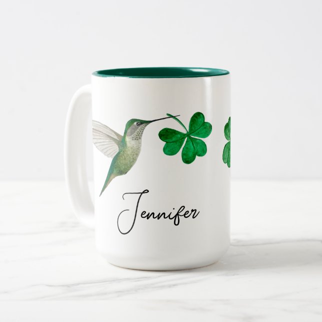 Caneca De Café Em Dois Tons Hummingbird e Clover personalizados (Frente Esquerda)