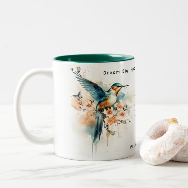 Caneca De Café Em Dois Tons Hummingbird Elegante Por Aquarela Monograma Com No (Com Donut)