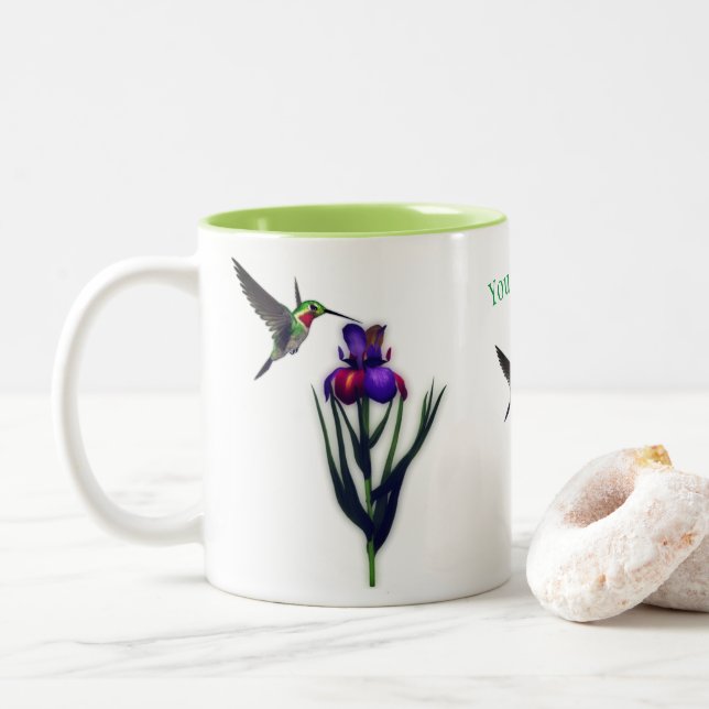Caneca De Café Em Dois Tons Hummingbird Iris Flor Personalizado (Com Donut)
