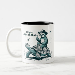 Caneca De Café Em Dois Tons Humor de Preguiça Montando Tartaruga Vou Trabalhar