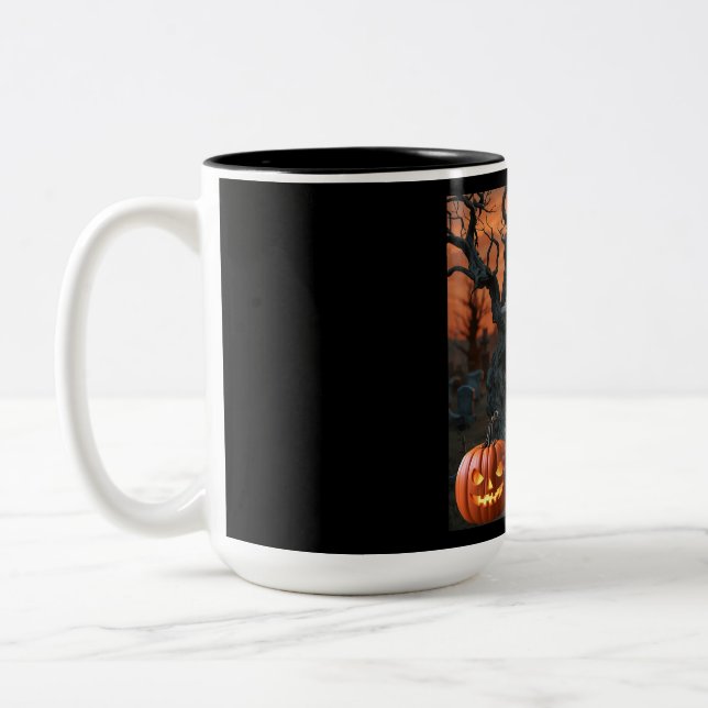 Caneca De Café Em Dois Tons Humor "Dustin Ash" de cemitério de Halloween (Esquerda)