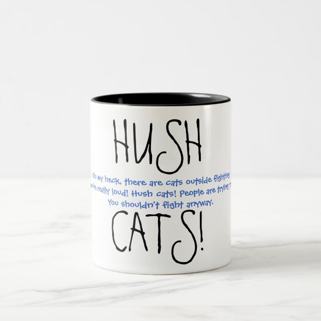 Caneca De Café Em Dois Tons HUSHCATS! Ver. 3 (Centro)