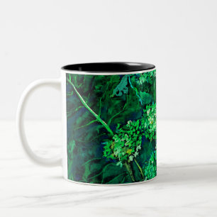 Caneca De Café Em Dois Tons Hydrangea e Horseradish Floral Art Preto e Verde