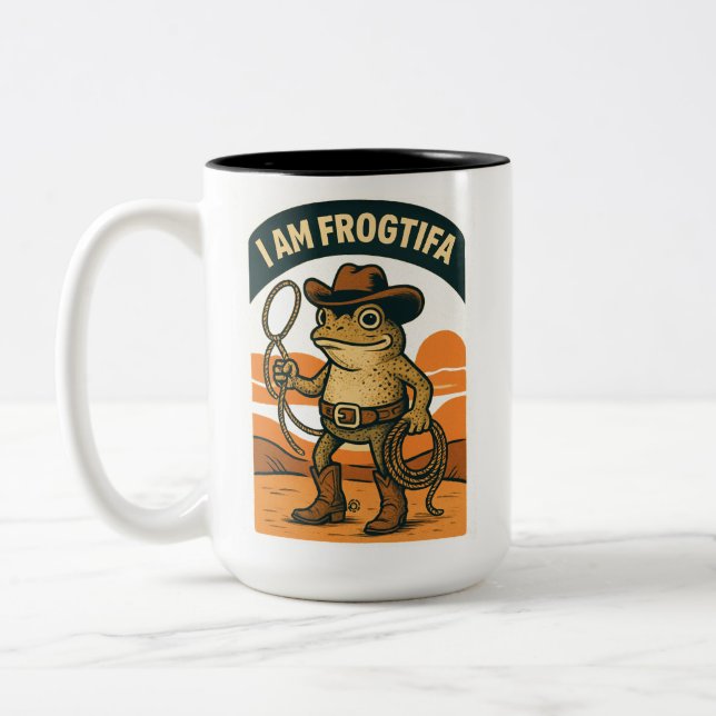 Caneca De Café Em Dois Tons I Am Frogtifa Cowboy – Funny Frog Meme (Esquerda)