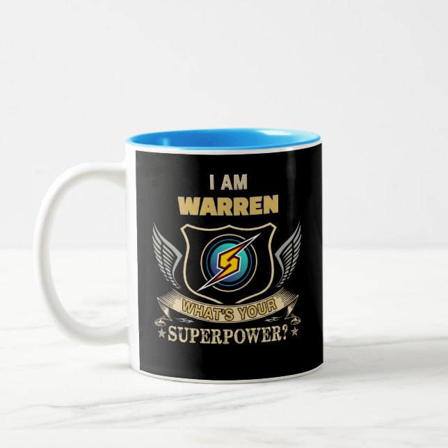 Caneca De Café Em Dois Tons I Am WARREN What's Your Superpower (Esquerda)