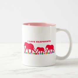 Caneca De Café Em Dois Tons I Love Elephants (Vermelho)