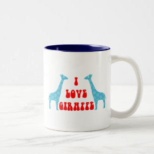 Caneca De Café Em Dois Tons I Love Giraffe (Azul)