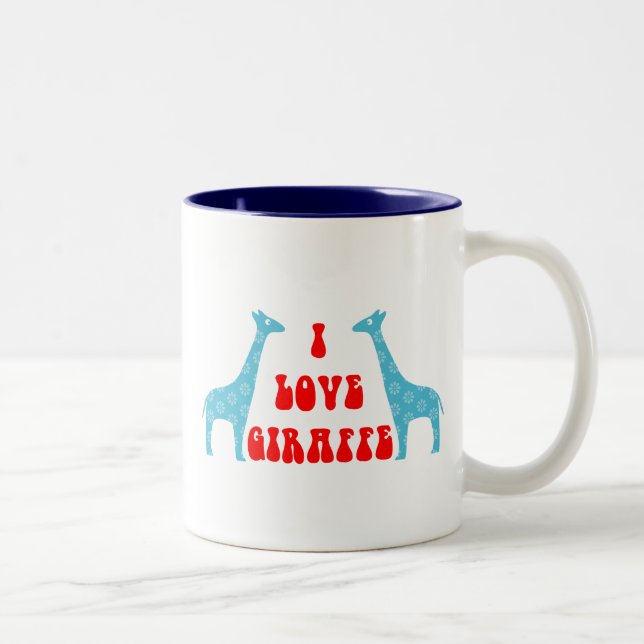 Caneca De Café Em Dois Tons I Love Giraffe (Azul) (Direita)