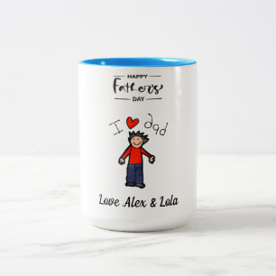 Caneca De Café Em Dois Tons " I Love Pai" mug com nome de criança.