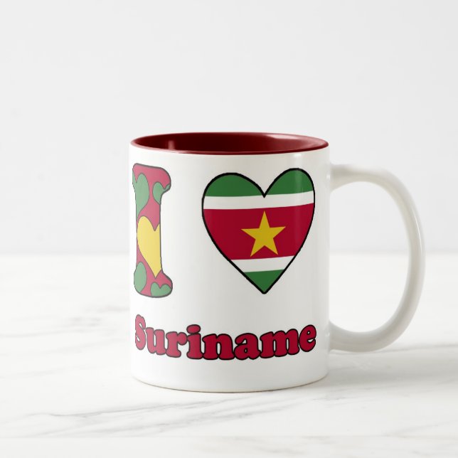 Caneca De Café Em Dois Tons I love Suriname (Direita)