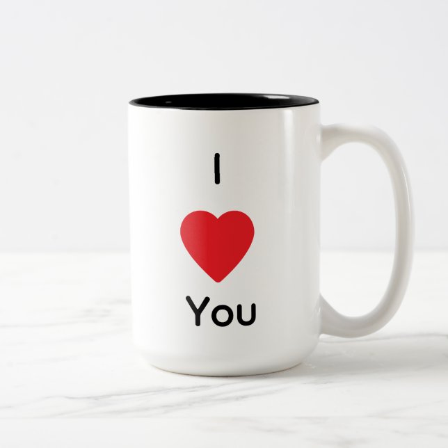 Caneca De Café Em Dois Tons I Love You Mug – Simple Romantic Heart Design (Direita)
