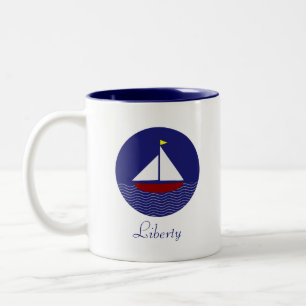 Caneca De Café Em Dois Tons Iate à Vela & Caligrafia Liberty