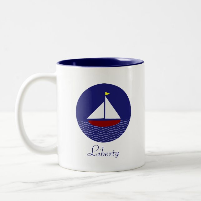 Caneca De Café Em Dois Tons Iate à Vela & Caligrafia Liberty (Esquerda)