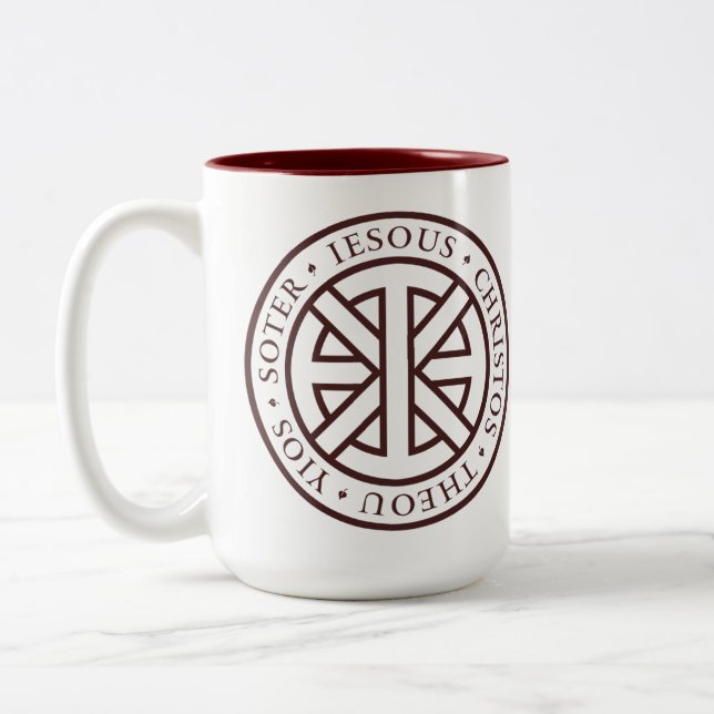 Caneca De Café Em Dois Tons Ichthys circular (carmesins) (Esquerda)