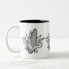 Caneca De Café Em Dois Tons Ícone de espiga de milho preto e branco com folhas