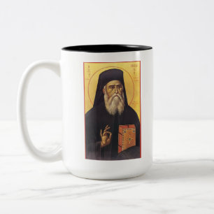 Caneca De Café Em Dois Tons Ícone Ortodoxo de São Nectários de Egina