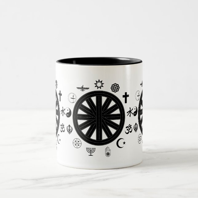 Caneca De Café Em Dois Tons Ícone Religião Mundial Símbolos Arte (Centro)