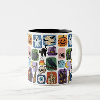Caneca De Café Em Dois Tons Ícones Assustadores de Halloween Fofos