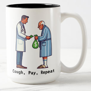 Caneca De Café Em Dois Tons Idoso Pagando Dívida Médica