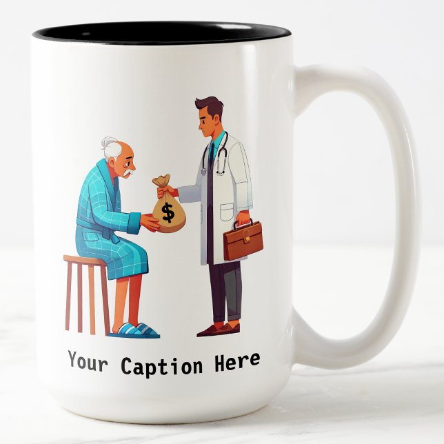 Caneca De Café Em Dois Tons Idoso Pagando Dívida Médica (Criador carregado)