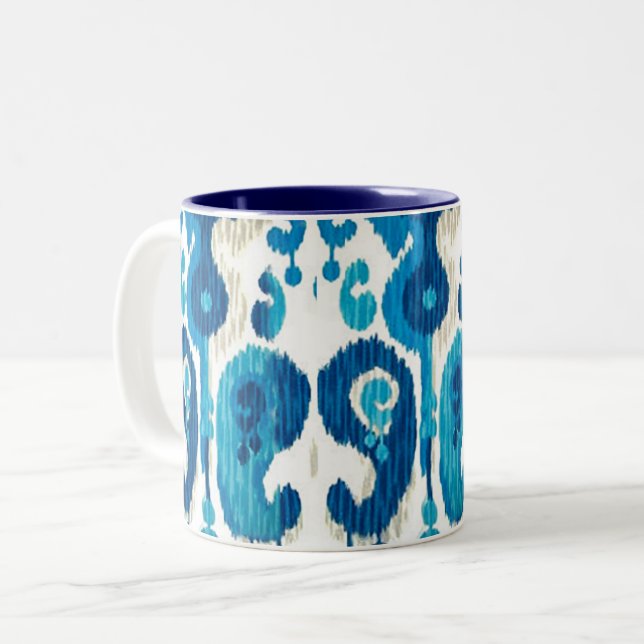 Caneca De Café Em Dois Tons Ikat Mug Blue Paisley (Frente Esquerda)
