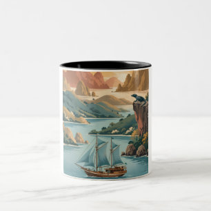 Caneca De Café Em Dois Tons Ilha Komodo Retrô Indonésia