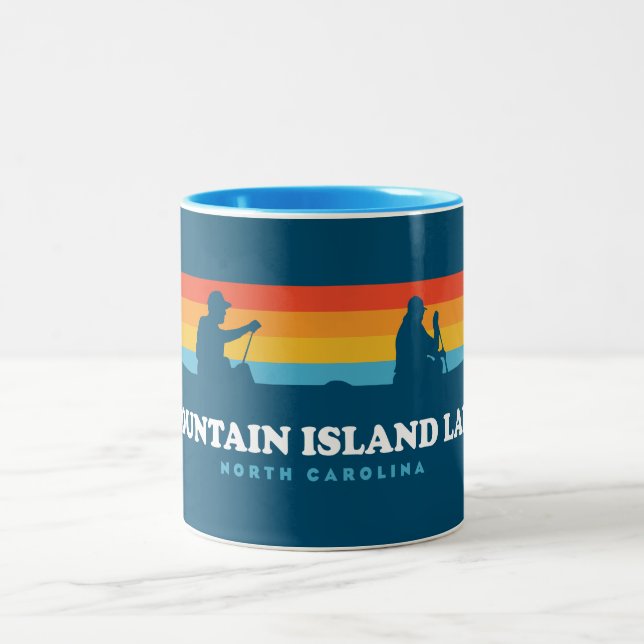 Caneca De Café Em Dois Tons Ilha Mountain Lake North Carolina Canoe (Centro)