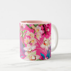 Caneca De Café Em Dois Tons Ilha PixDezines Orchid, Pink Orchid+Blue Foliage