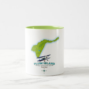 Caneca De Café Em Dois Tons Ilha Plum, condado de Southold Suffolk, mapa de No