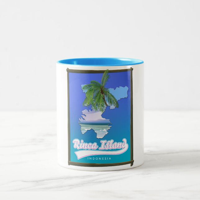 Caneca De Café Em Dois Tons Ilha Rinca Indonésia mapa de viagem (Centro)
