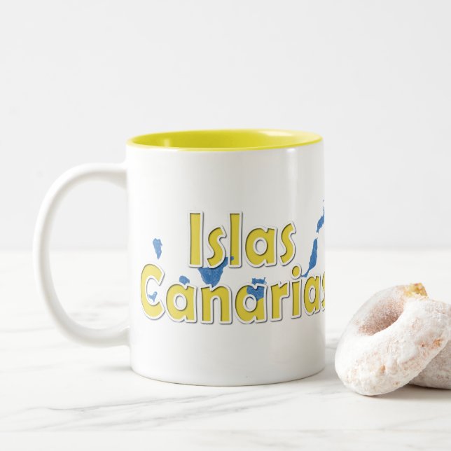 Caneca De Café Em Dois Tons Ilhas Canárias (Com Donut)