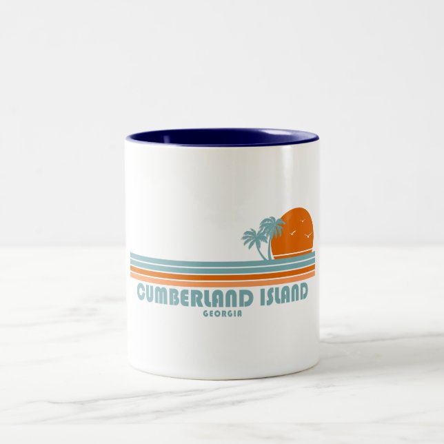 Caneca De Café Em Dois Tons Ilhas Cumberland Georgia Sun Palm Trees (Centro)