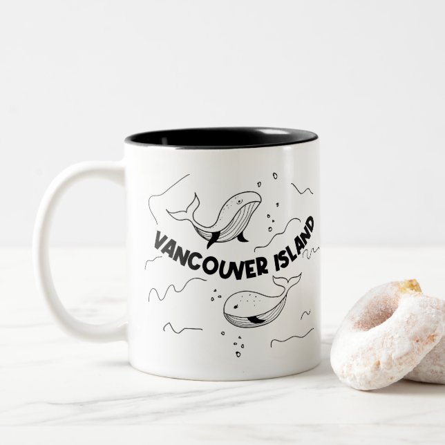 Caneca De Café Em Dois Tons Ilhas Vancouver Canadá Baleias (Com Donut)