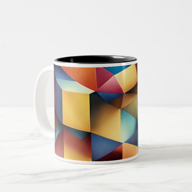 Caneca De Café Em Dois Tons Ilusões Mágicas: Abstrato Cubist Art Mug Design (Frente Esquerda)