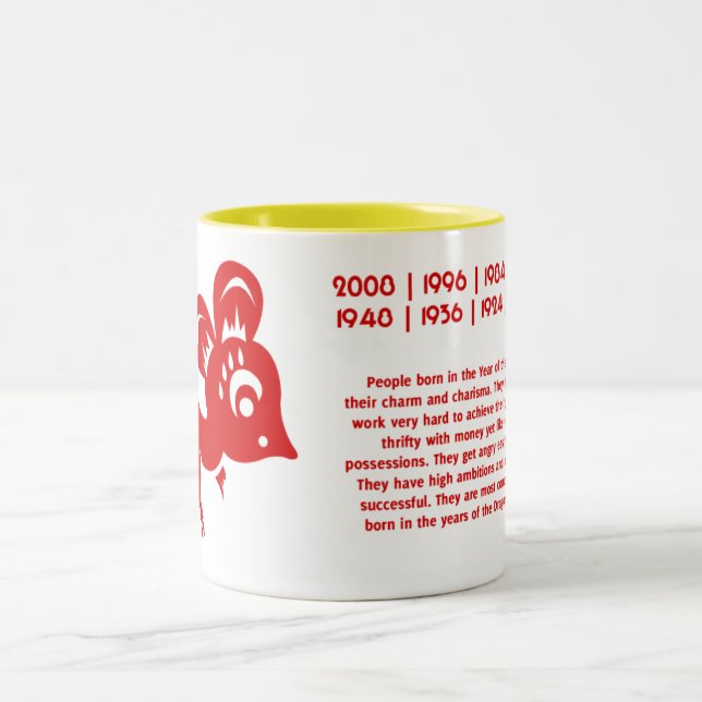 Caneca De Café Em Dois Tons Ilustração chinesa do rato da astrologia (Centro)