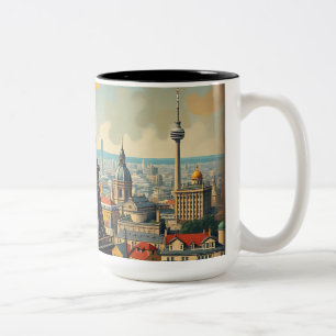 Caneca De Café Em Dois Tons Ilustração Colorida da Torre Deco Eiffel