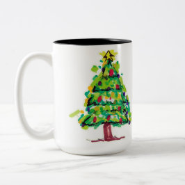 Caneca De Café Em Dois Tons Ilustração Colorida de Árvore de Natal