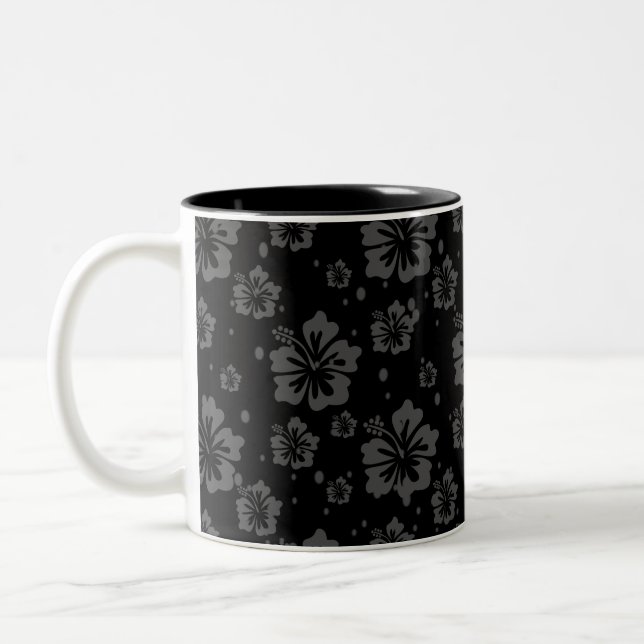 Caneca De Café Em Dois Tons Ilustração da Flor Preta em Fundo Preto (Esquerda)