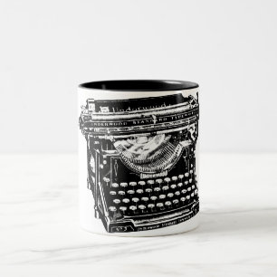 Caneca De Café Em Dois Tons Ilustração da máquina de escrever do vintage