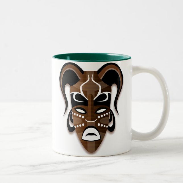 Caneca De Café Em Dois Tons ILUSTRAÇÃO DA MÁSCARA na moda TRIBAL (Direita)