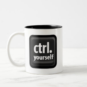Caneca De Café Em Dois Tons Ilustração da Tecla “Ctrl a Si Mesmo” – Motivação