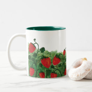 Caneca De Café Em Dois Tons Ilustração de Aquarela do Campo de Morango