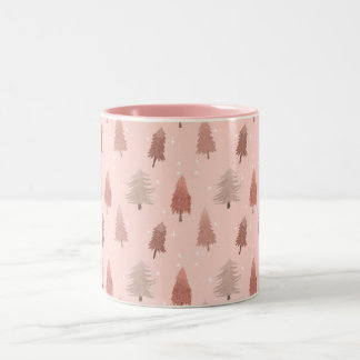 Caneca De Café Em Dois Tons Ilustração de árvore de natal rosa-aquarela