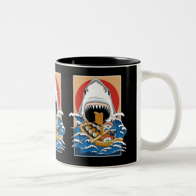 Caneca De Café Em Dois Tons Ilustração de Ataque a Tushi Shark (Direita)