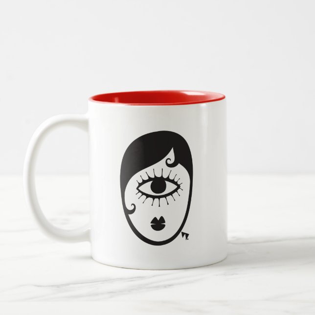 Caneca De Café Em Dois Tons Ilustração de Bicicletas Esquisito e Branco (Esquerda)