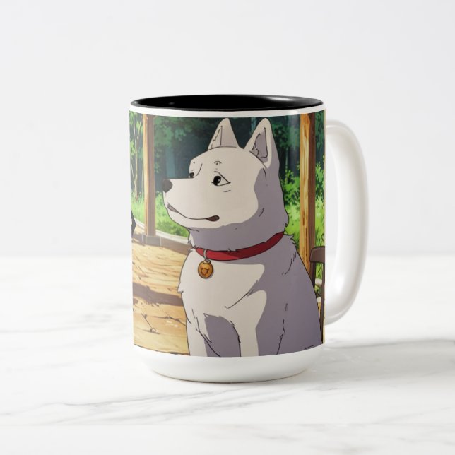Caneca De Café Em Dois Tons Ilustração de Cachorro Fofo em uma Caneca (Frente Esquerda)