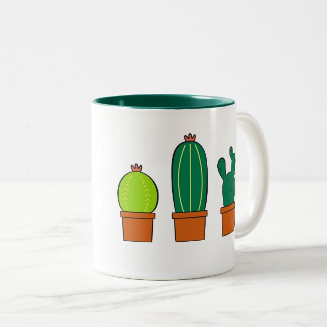 Caneca De Café Em Dois Tons Ilustração de Cactus (Frente Esquerda)