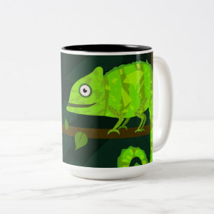 Caneca De Café Em Dois Tons Ilustração de Camaleão Verde Fofo Réptil Tropical