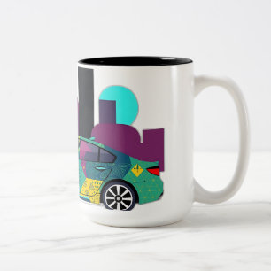 Caneca De Café Em Dois Tons Ilustração de Carro Geométrico abstrato