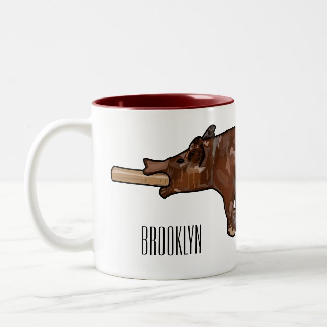 Caneca De Café Em Dois Tons Ilustração de desenho animado assado/assado porcin (Esquerda)